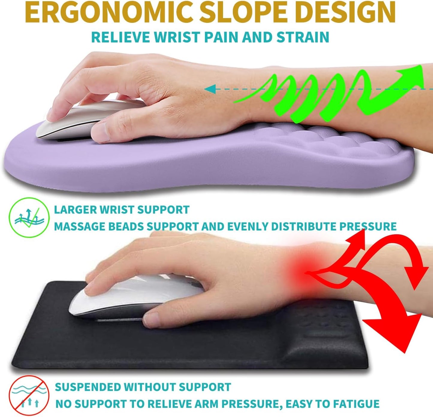 Hokafenle 2 in 1 Ergonomic Mouse Pad Wrist Support & Wrist Rest for Computer Keyboard Set, with Relieve Carpal Tunnel Pain Massage Bulge and Full Memory Gel Design (2In1 Set, Lavender)