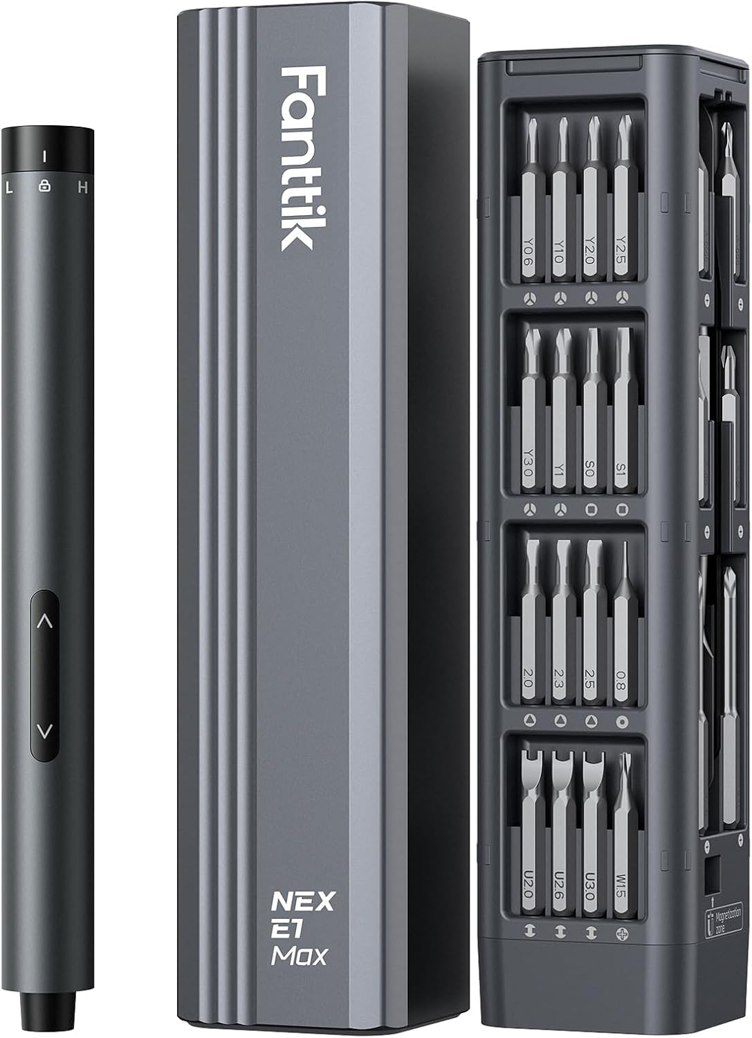 Fanttik E1 Max Electric Screwdriver, Mini Precision Screwdriver Set, 50 Magnetic Bits, Magnetic Storage, 5/32‘’Hex, Repair Tool Kit for Electronics Phone Camera Laptop Watch (Grey)