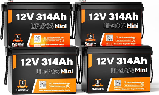 12V 314Ah LiFePO4 Lithium Battery Max. 4019Wh Energy, 15000+ Deep Cycles,100A BMS Lithium Iron Phosphate Rechargeable Battery Great for RV, Marine and Off Grid Applications, 4 PACK