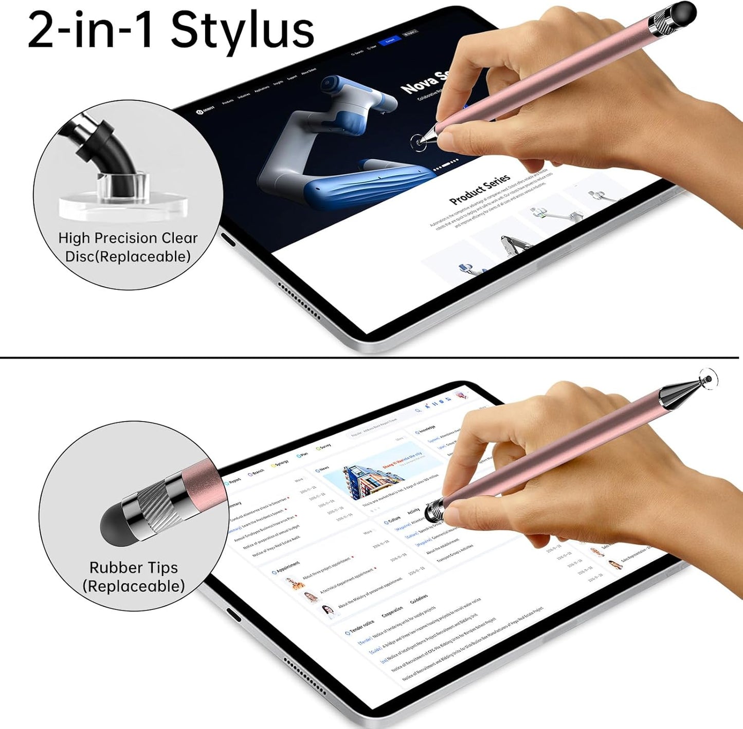 Bopomofo Stylus (5 Pcs), 2-in-1 Stylus Pen for Touchscreen, High Precision and Sensitivity, Suitable for iPhone/ipad/Android Tablets, Compatible with All Touch Screens,Rose Gold