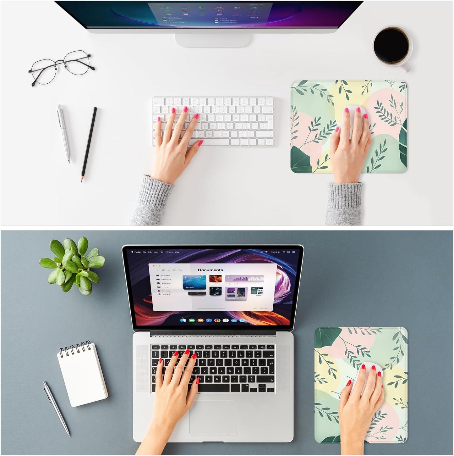 ITNRSIIET Mouse Pad Non-Slip Rubber Base Smooth Surface Stitched Edges Waterproof Durable Compatible with All Mice for Office & Gaming, Desk Accessory, 10.2x8.3x0.12 inch, PastelFoliage