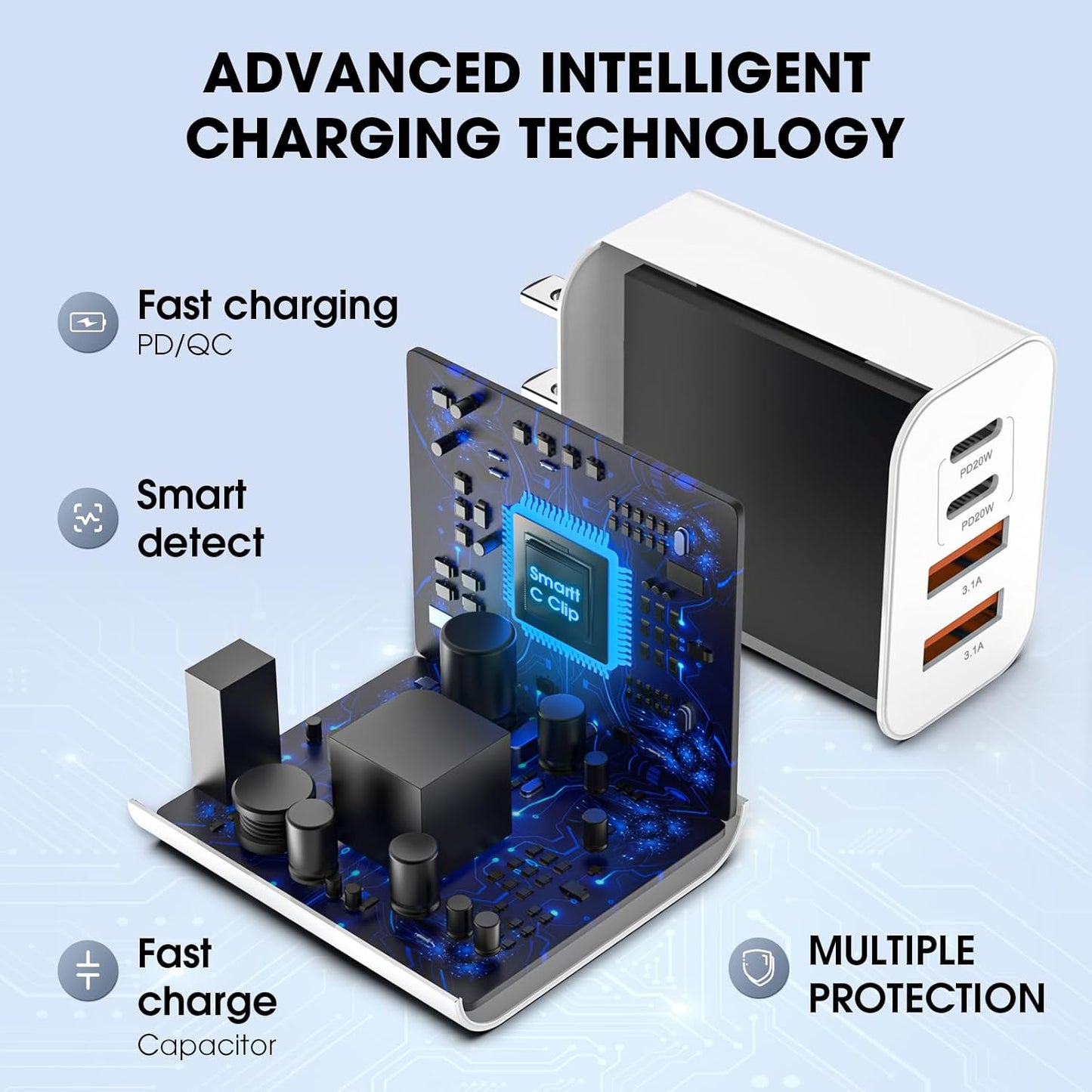 USB C Charger Block, 2 Pack 40W 4-Port iPhone Charger Fast Charging Multiport PD 3.0 & QC 4.0 Double Quick Charge, Compatible with iPhone 16/15/14/13/12/11，Pro Max，iPad, Samsung (White)