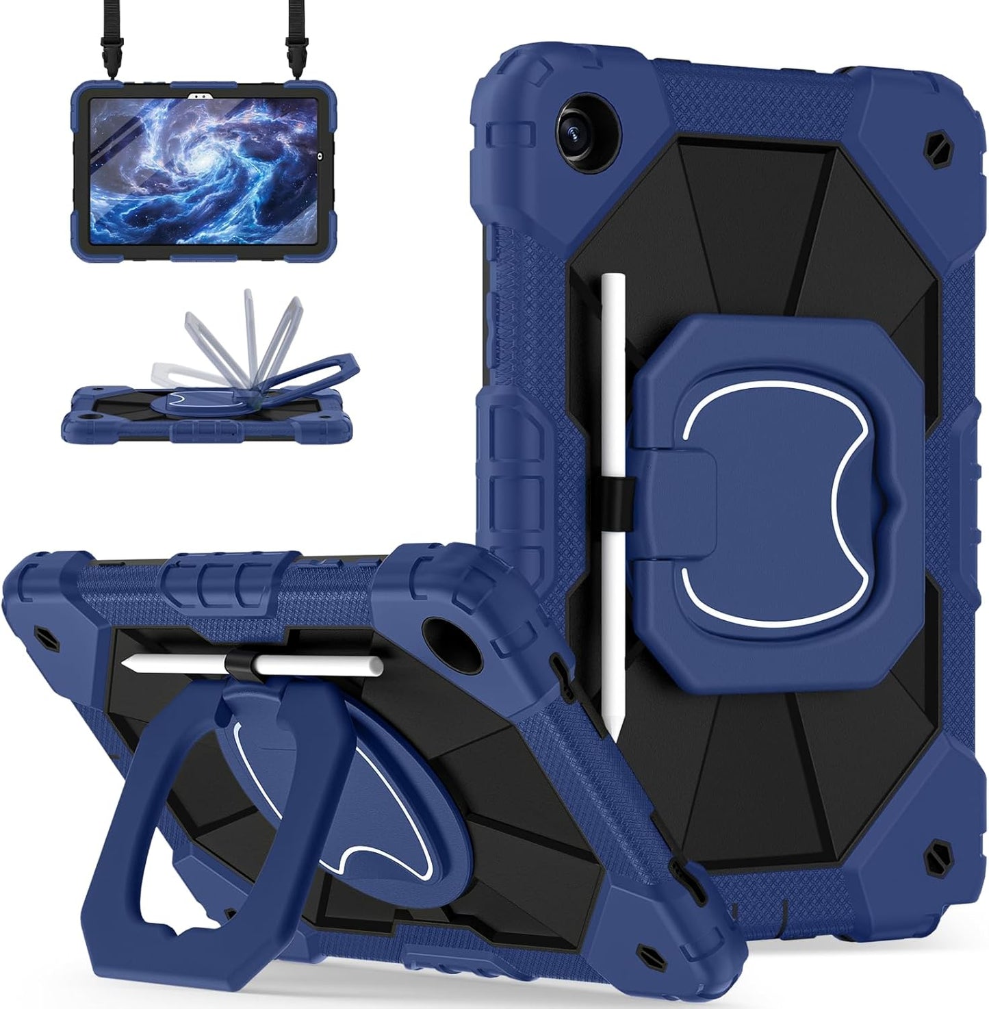 for Galaxy Tab A9 Plus Case 11 Inch, Rugged Case for Samsung Galaxy A9+ Tablet with Screen Protector 360 Rotating Stand Shoulder Strap Pen Holder, 2023 Model(SM-X210/X216/218), Navy Black