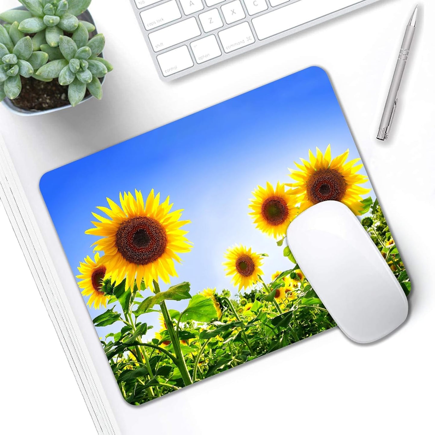 Mouse Pad, Cute Sunflower Plants Floral Mouse Pads for Desk, 9.5" x 7.9" Non-Slip Rubber Base Computer Mousepad with Women, Portable Square Design for Wireless Mouse and Pad Laptop Office & Travel