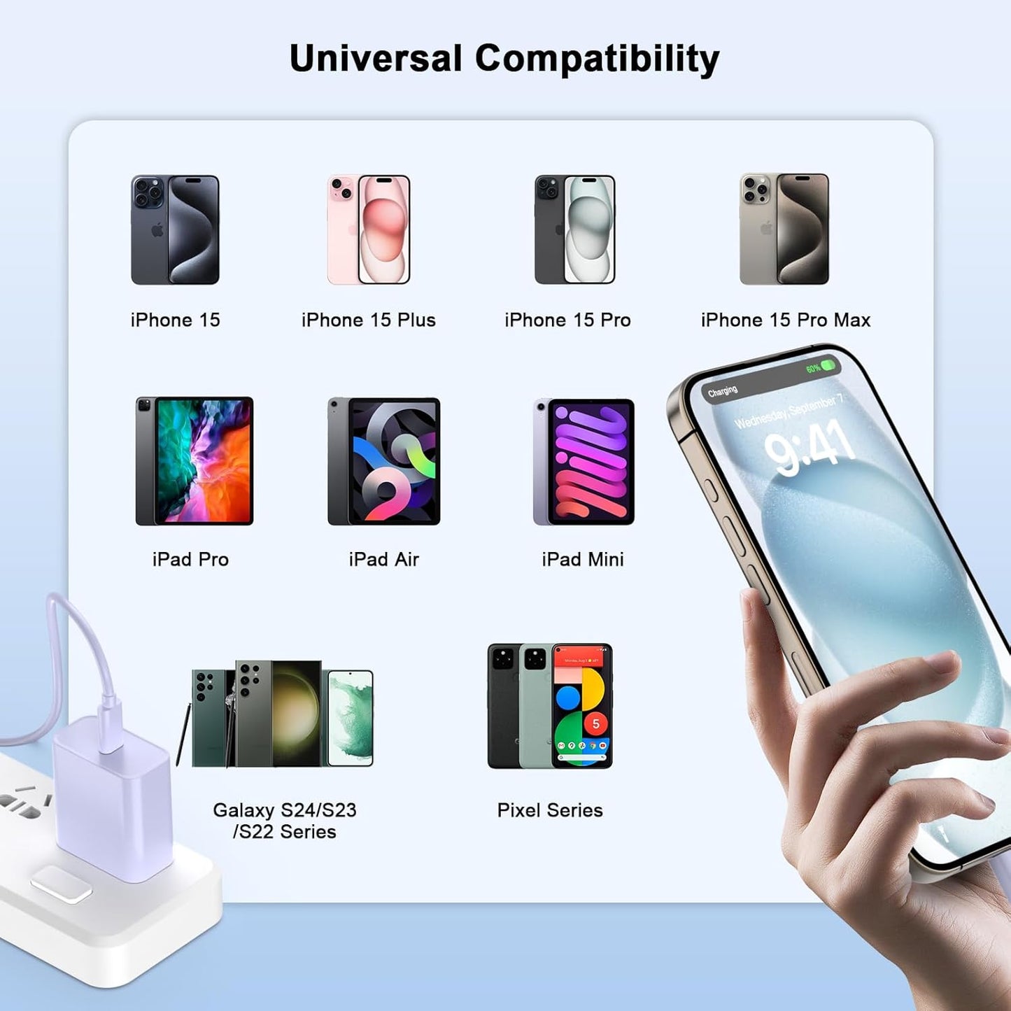 Matsusho 20W USB C Wall Charger Fast Charging Compatible for iPhone 16/16 Plus/16 Pro/16 Pro Max/15/15 Pro/15 Pro Max/15 Plus, 2 Pack iPhone 16 15 Charger Block with 10FT Type C Charging Cable, Purple