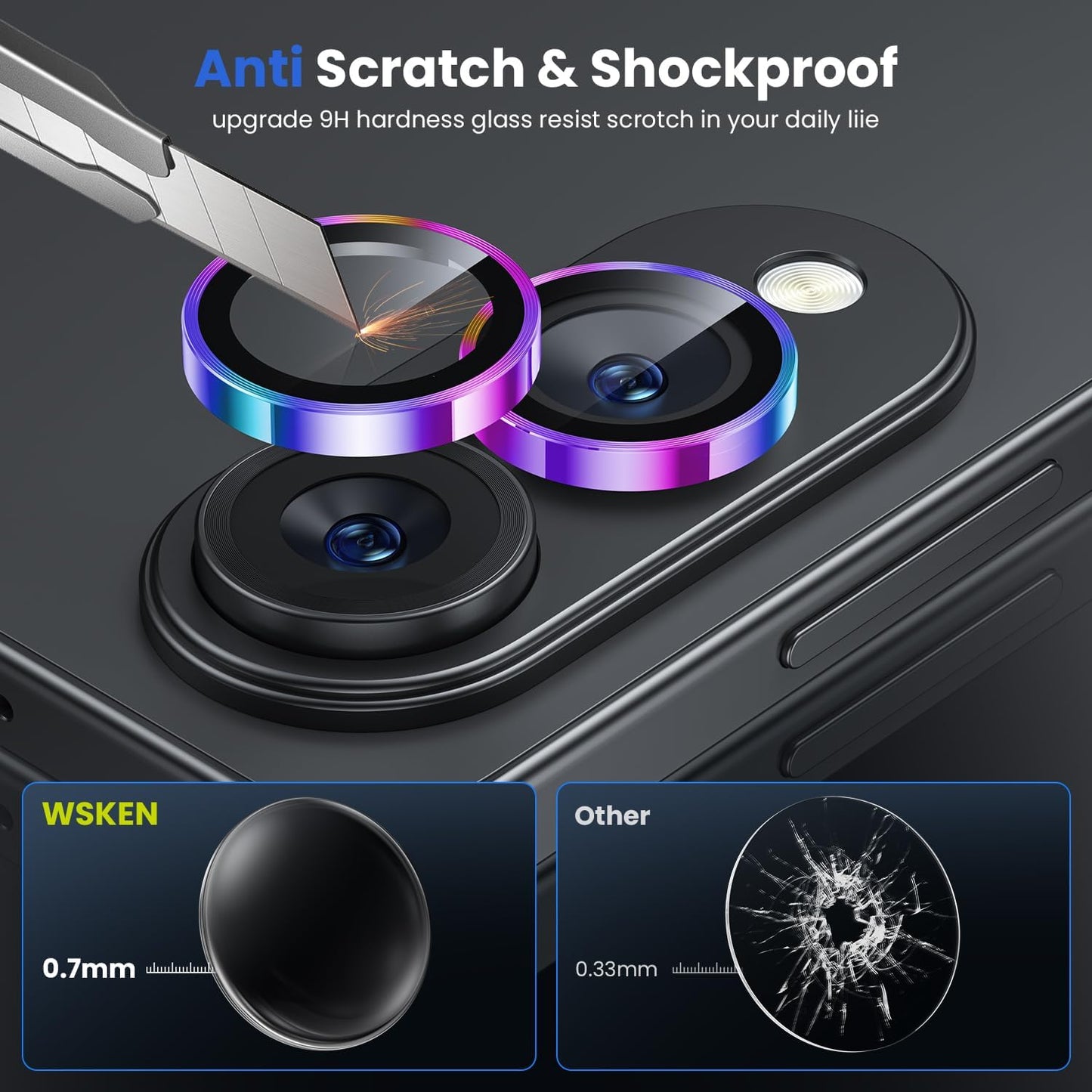 WSKEN for Samsung Galaxy S25 Edge Camera Lens Protector - Edge Thin Case Friendly, 9H Shatterproof Tempered Glass with Aluminum Metal Circle Camera Screen Protector Cover Accessories, Colorful