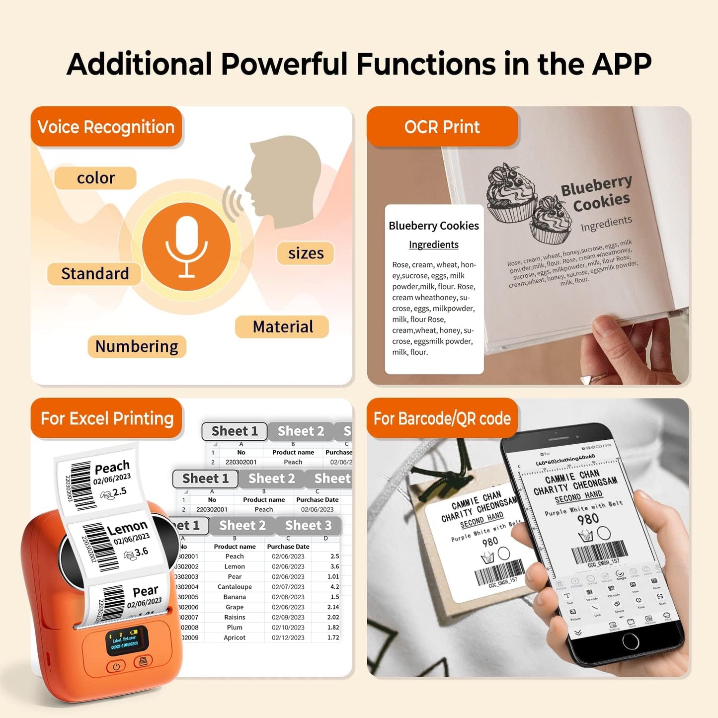 Phomemo M110 Label Maker Machine-Barcode Label Printer, Portable Sticker Maker for Price Tag, Logo,Address, Mailing, Home, Office & Small Business, Compatible with Phones&PC Orange