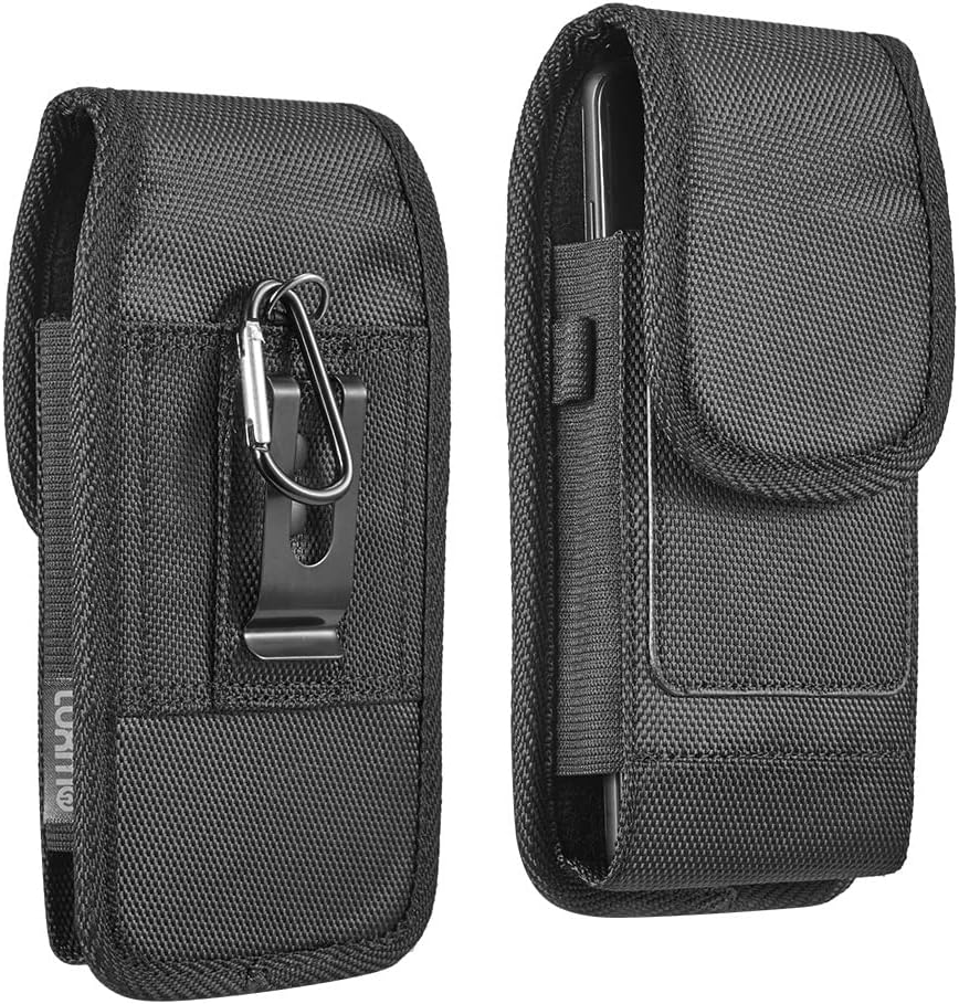 Cell Phone Pouch Nylon Holster Case with Belt Clip Cover for Samsung Galaxy S24 Ultra / S24 Plus/ S23 Ultra / A14 5G / A15 5G/A35/A55 5G/iPhone 15 14 13 12 Pro Max Case Metal Belt Clip