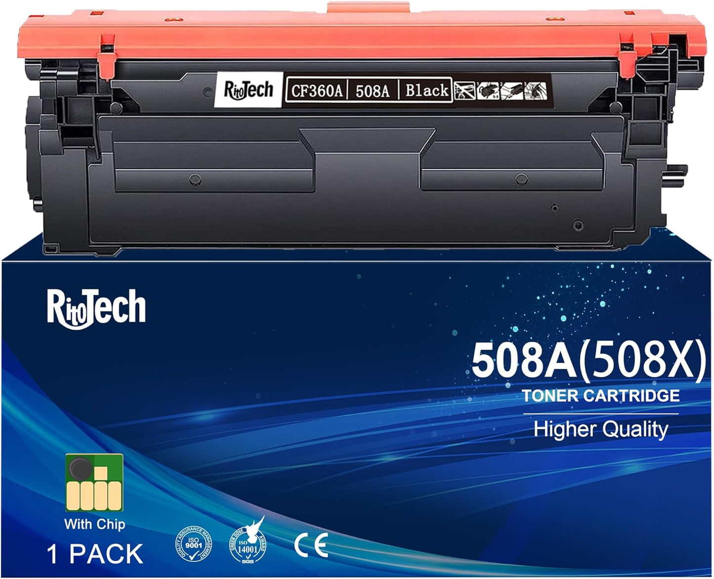 508A Black Toner Cartridge, Replacement Compatible for HP M553 508 508X CF360A CF360X for Color Laserjet Enterprise M553 M552 m553dn m553n MFP M577 Series Printer, with Upgraded Smart Chip (1-Pack )