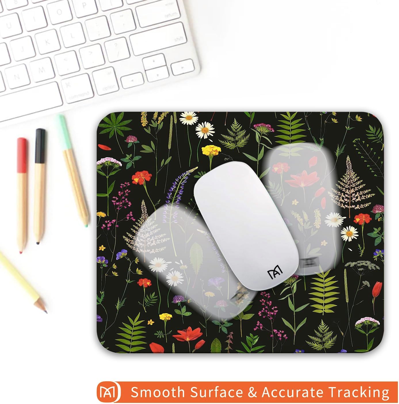 Square Mouse Pad Flowers,Personalized Premium-Textured Custom Mouse Mat Design,Washable Mousepad Cloth,Non-Slip Rubber Base Computer Mouse Pads for Wireless Mouse