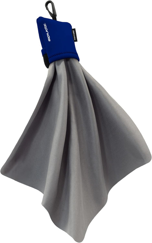 SPUDZ Ultra Microfiber Lens Cleaner – Closable Pouch, Clip-On, Washable – for Optics, Scopes, Glasses | Navy Blue, 10 x 10 Inch