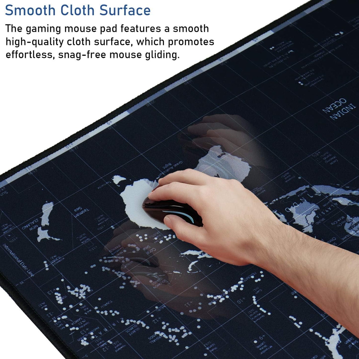 Large Extended Gaming Mouse Pad with Stitched Edges,(35.4X15.7In) Durable Non-Slip Natural Rubber Base, Waterproof Computer Keyboard Pad Mat for Esports Pros/Gamer/Desktop/Office/Home, Map