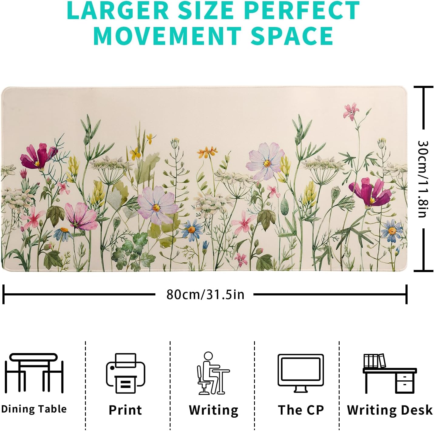 Flower Gaming Mouse Pad Large Mouse Pad for Keyboard and Mousepad Desk Mat with 3mm Non-Slip Base and Stitched Edge for Gaming and Office Computer Mat Protector Mat 31.5x11.8 Inch