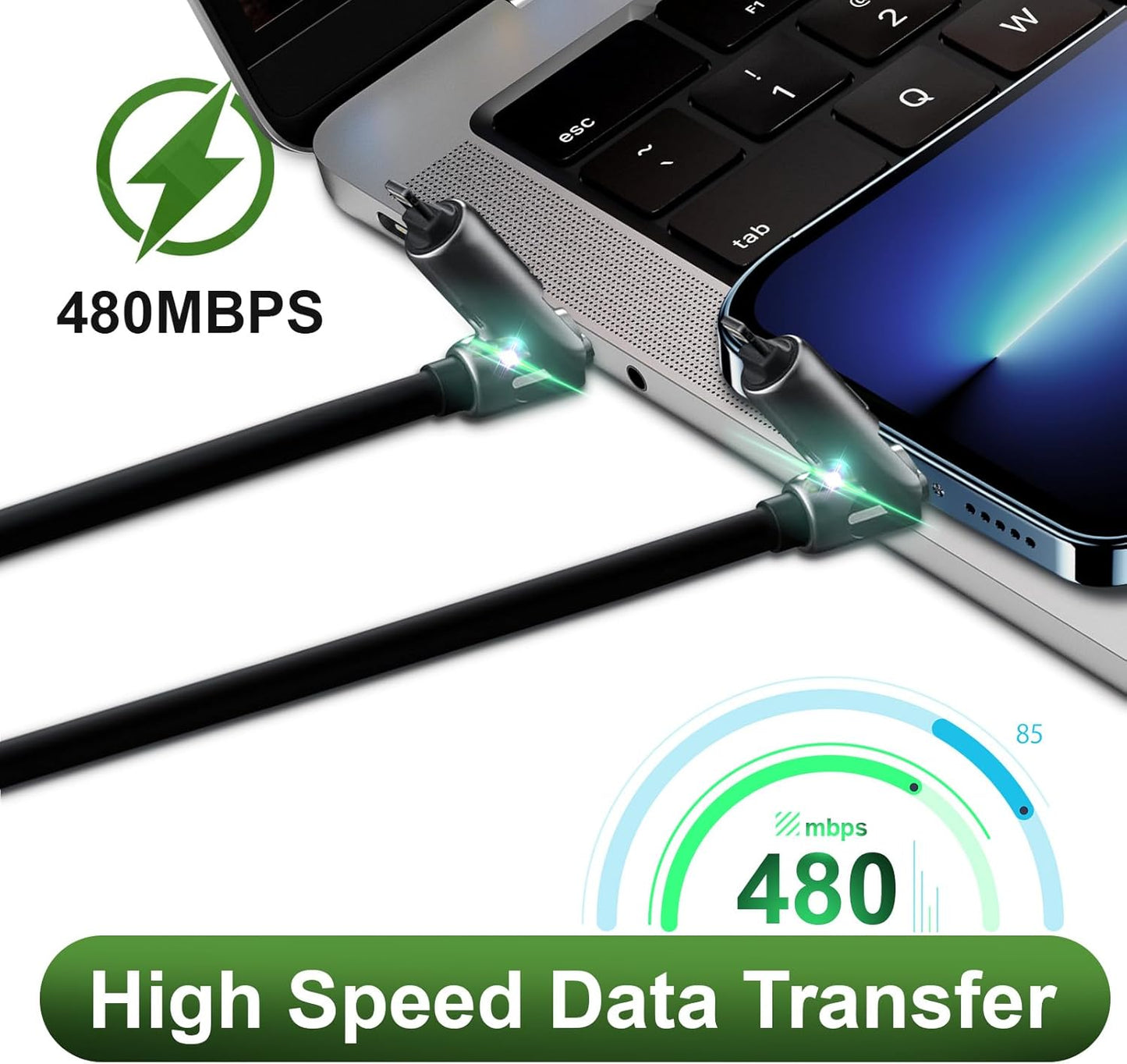 KerrKim 240W 4-in-1 Multi Fast USB Charging Cable with Breathing Light, USB A Type C Lightning Cable for iPhone 16 15 14 13 12 11 Pro Max iPad Samsung Galaxy MacBook iPad Tablets & More (6FT, Black)