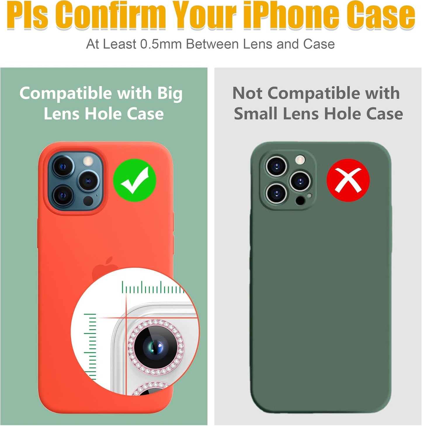 AGVEE 3+3 6 Pack for iPhone 14 Pro/Pro Max, Bling Diamond & Glitter Metal Ring 9H Tempered HD Glass Camera Protector, Bling-Gold