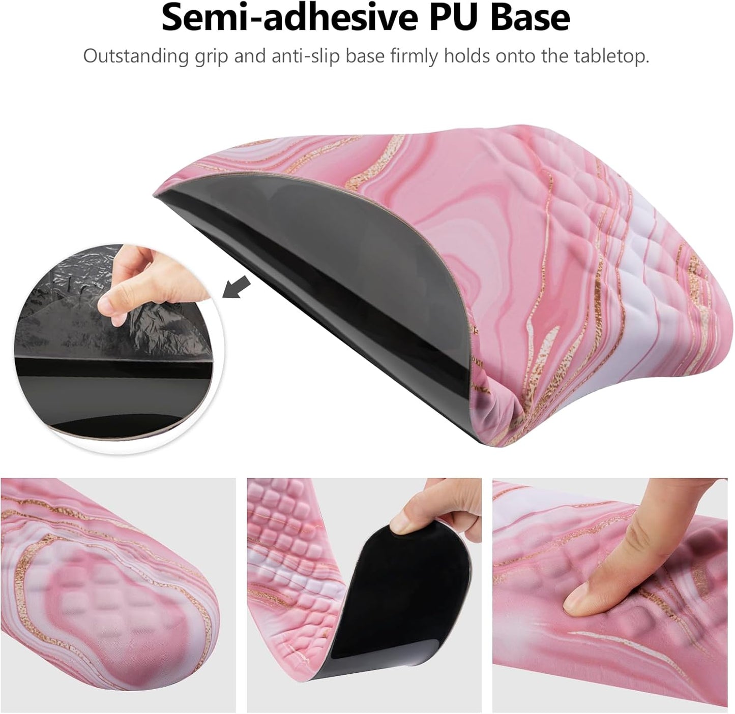 Mouse Pad Wrist Support, Laokiiy 2 in1 Keyboard Wrist Rest+ Ergonomic Mouse Pad, Non-Slip Wrist Rest for Computer Keyboard, Made Easy Typing & Relieve Wrist Pain(Rose Gold Pink Marble)