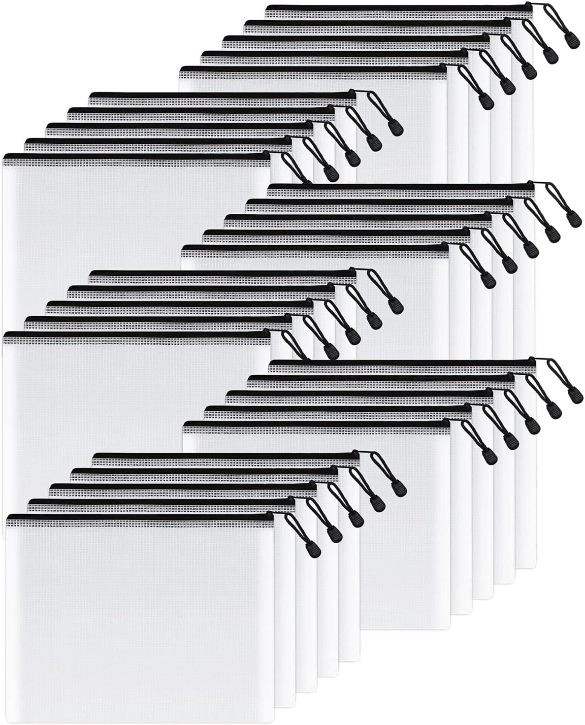 SUNEE Mesh Zipper Pouch 7x11 in (Black, 30 Packs), Mesh Bags with Zipper for School Office Supplies, Puzzles & Games, Travel Accessories, Waterproof Zipper Pouches for Organizing