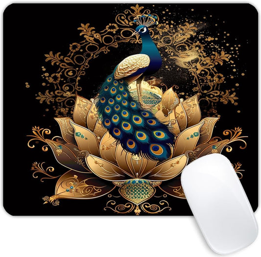Square Mouse Pad Peacock on Golden Lotus-1,Gaming Mouse Pads for Desk,Soft Computer Waterproof Non-Slip Mouse Mat