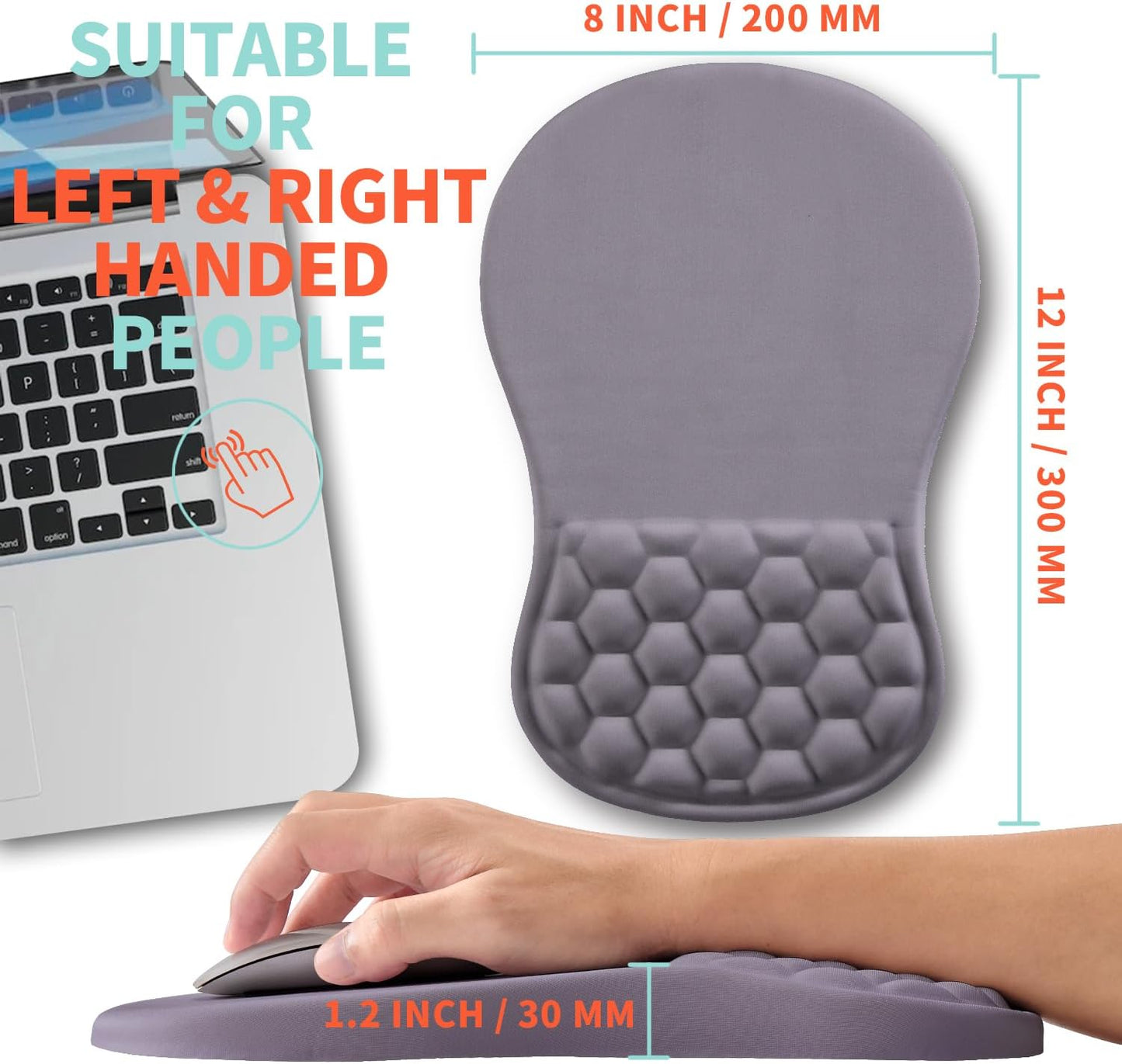 Ergonomic Mouse Pad Wrist Support with Memory Foam Massage Bulge, Carpal Tunnel Pain Relief Mousepad Wrist Rest for Mouse(12x8 inch, Silver Gray Light Purple)