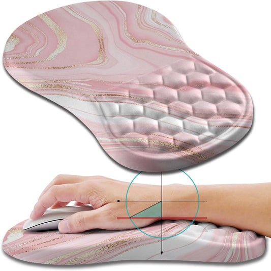 Hokafenle Ergonomic Mouse Pad Wrist Support, Wrist Rest Mousepad for Carpal Tunnel Pain Relief with Integrated Memory Foam Slope Massage Bulge (11.8x7.9 inch,Pink Fluid