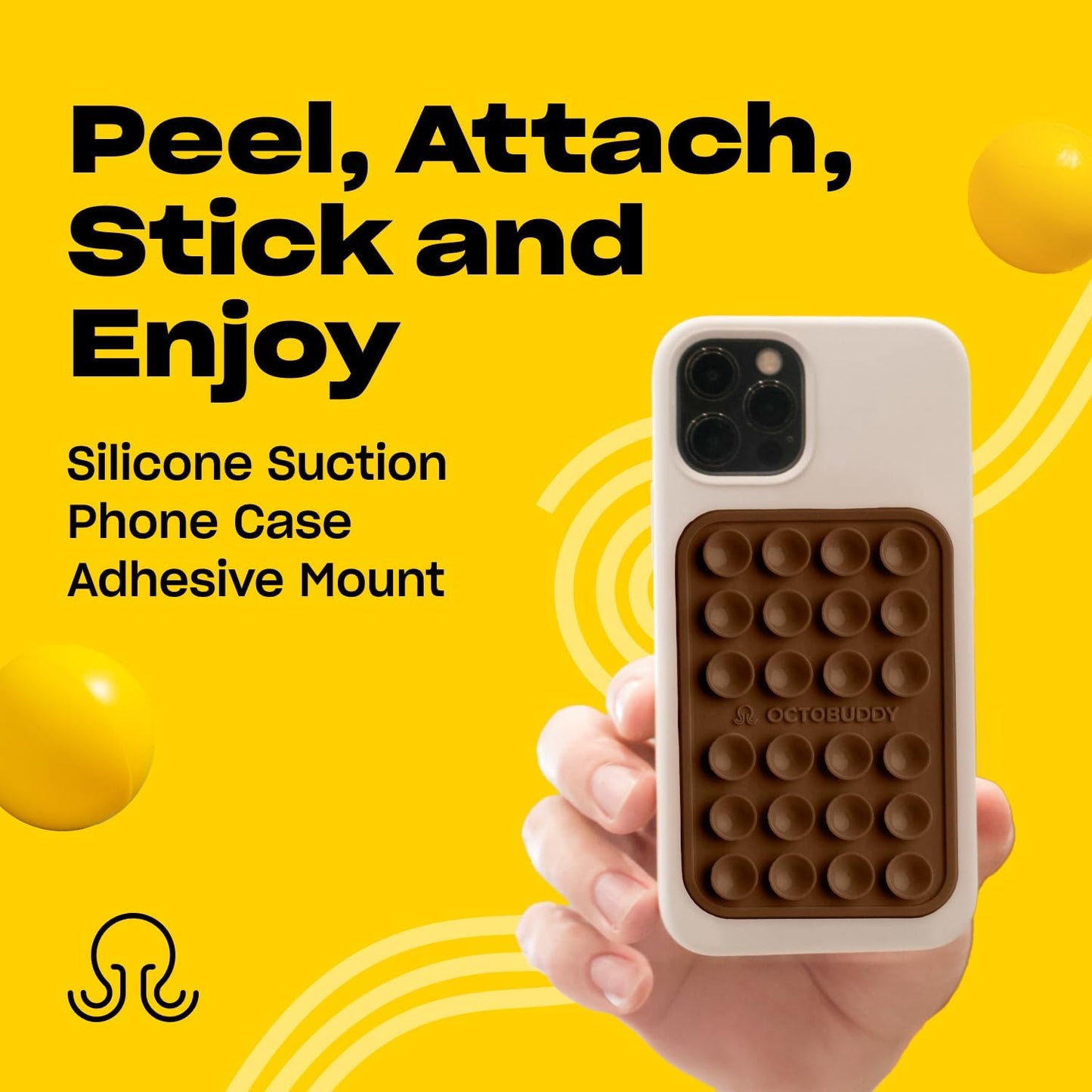 Classic MAX - Silicone Suction Phone Case Adhesive Mount - Hands-Free, Strong Grip Holder for Selfies and Videos - iPhone and Android Compatible - 2.6″ x 3.9″, Chocolate