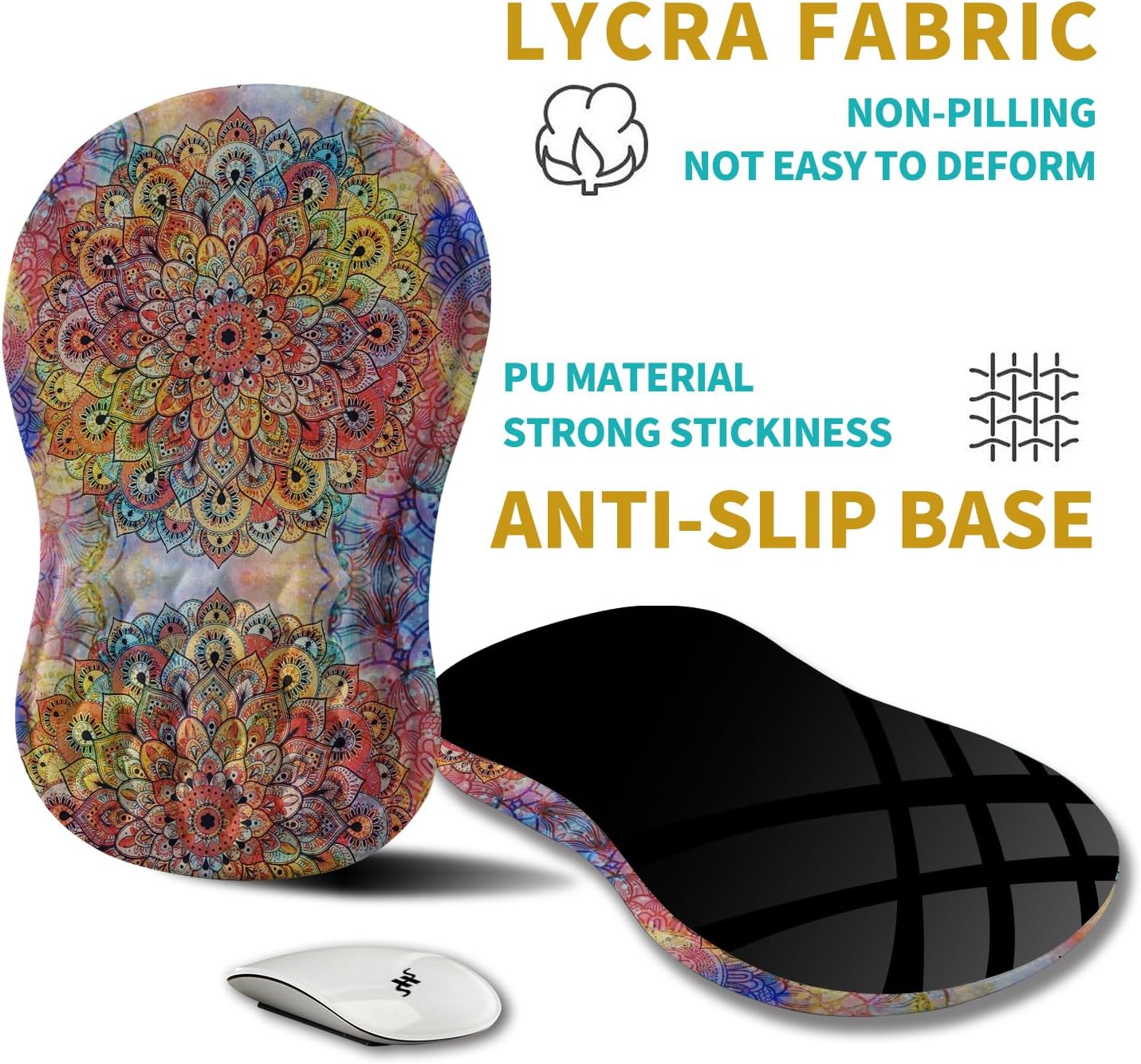 Hokafenle Ergonomic Mouse Pad Wrist Support, Wrist Rest Mousepad for Carpal Tunnel Pain Relief with Integrated Memory Foam Slope Massage Bulge (11.8x7.9 inch,Mandala