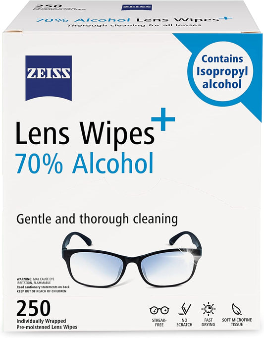 ZEISS Pre-Moistened Lens Cleaning Wipes with 70% Alcohol, 250 Count