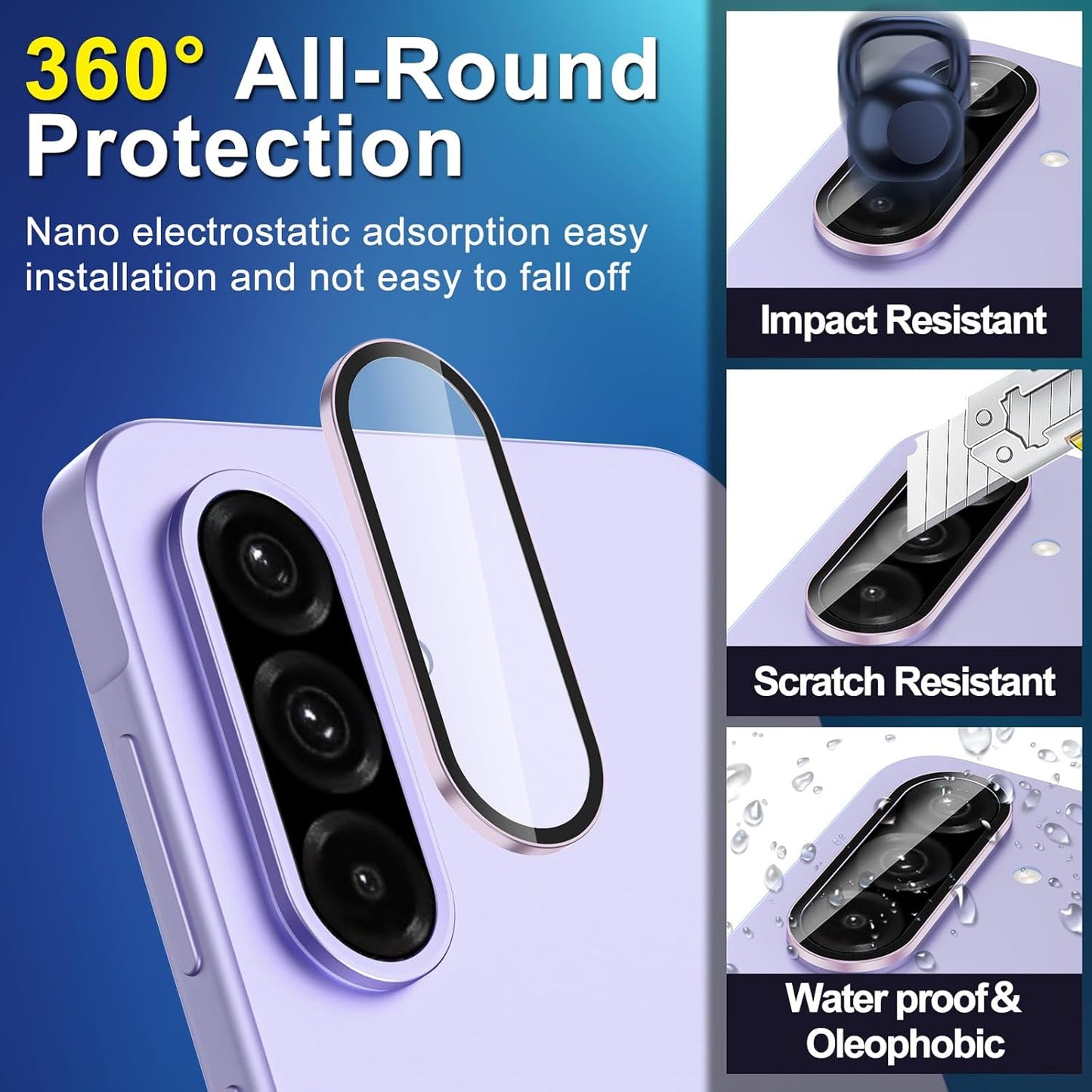 for Samsung Galaxy A36/A56 Camera Lens Protector, Individual Metal Ring Tempered Glass Lens Cover, [Strong Adsorption] Scratch Resistant Ultra-Thin HD Clear Lens Cover, 1 Set-Purple