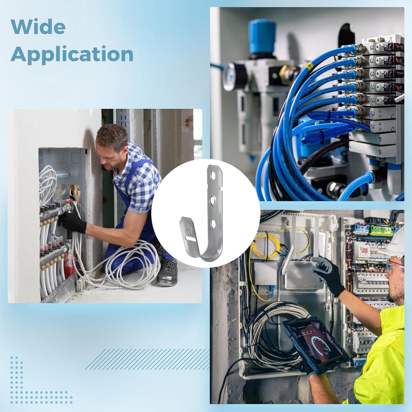 OMISTAR 50 PCS Cable Support J Hooks, 3/4 in Cable Management Brackets, Heavy Duty Galvanized Iron Wire Hooks for Network Cables, Fiber Optics, Rust-Resistant for Outdoor Use