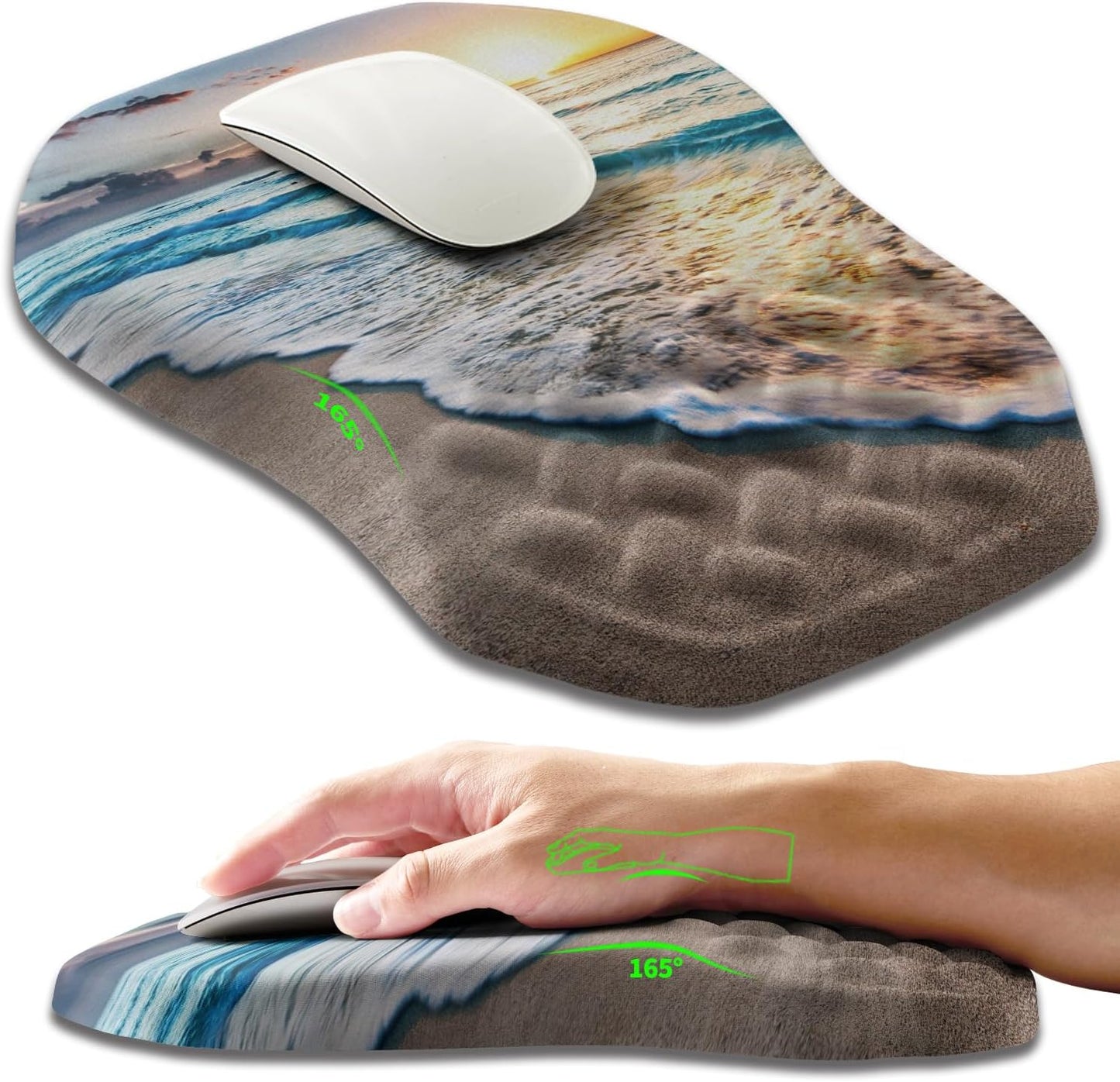 Ergonomic Slope Mouse Pad Wrist Support, Wrist Rest Mousepad for Carpal Tunnel Pain Relief with Massage Bulge and Slow Rebound Memory Foam (12x8 inch, Sunrise Beach)