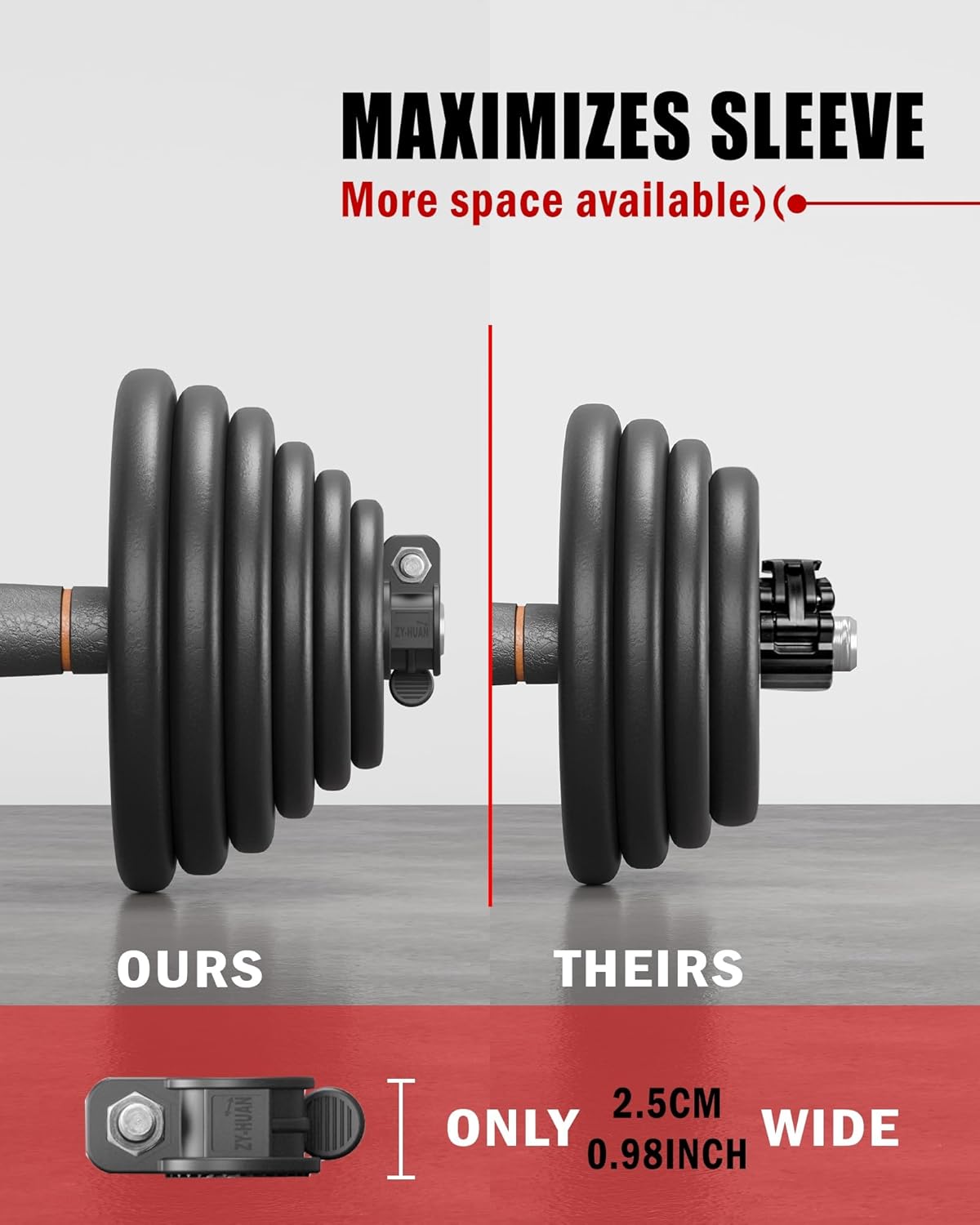 Narrow Barbell Clips 2.5cm Width for Olympic Bars, 0.9-1.18inch Adjustable Weight Clamps, Quick Release Locking Collars for Weightlifting