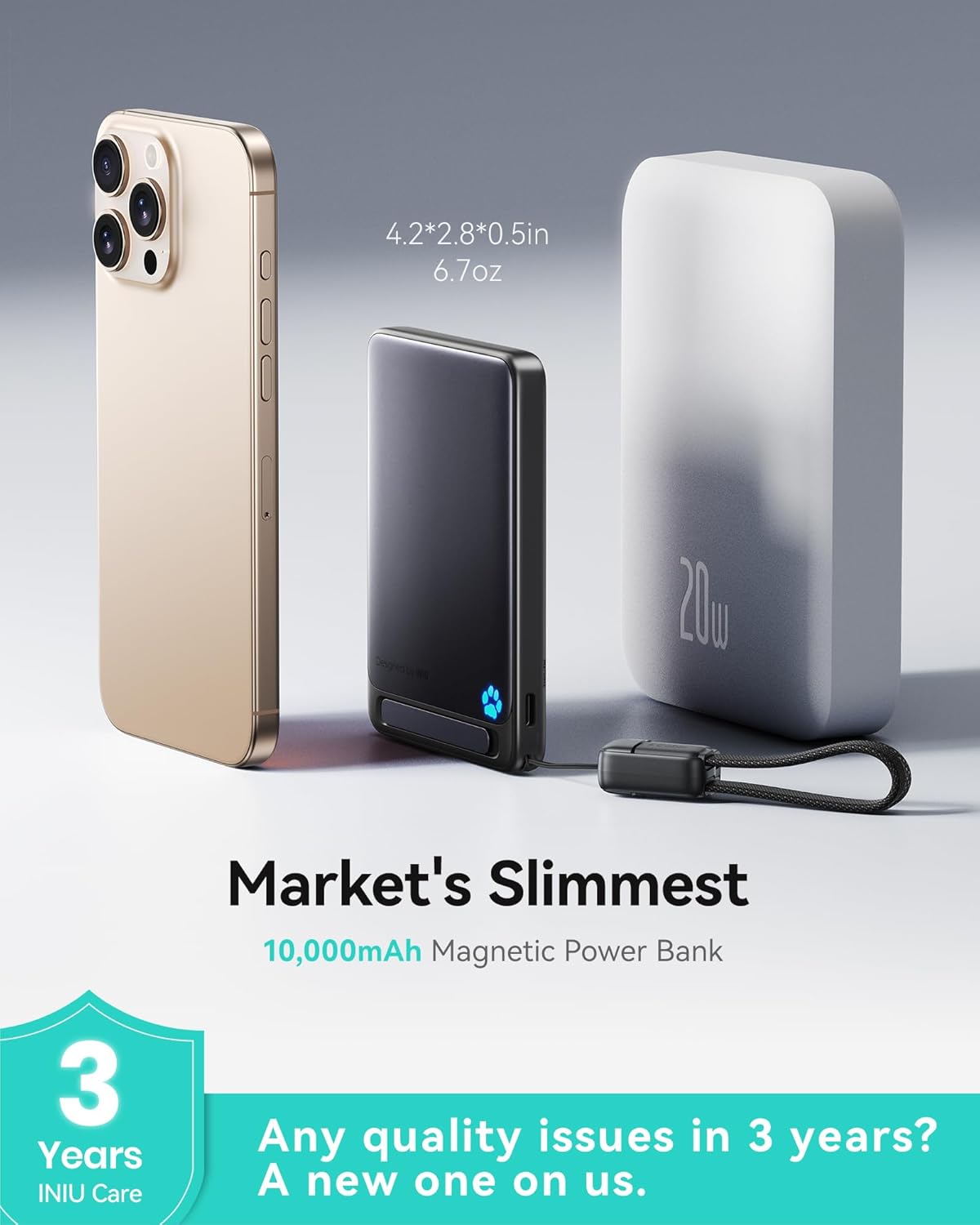 INIU for MagSafe Portable Charger, Qi2 Certified, Slimmest 45W 10000mAh Magnetic Power Bank, with USB C Cable & Stand, Fast Charging MagSafe-Compatible Battery Pack for iPhone 16 15 14 13 12 Only