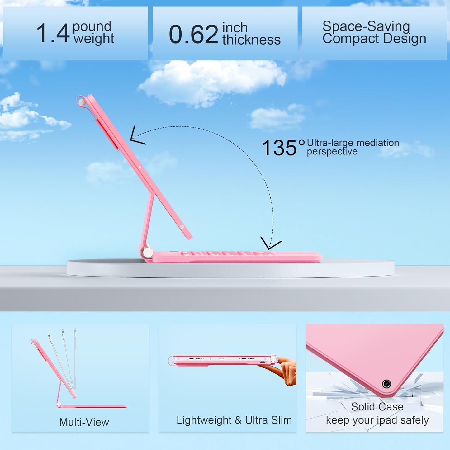 for iPad 9th Generation Case with Keyboard,Magic Style Keyboard Case for iPad 9th/8th/7th Gen 10.2 inch - Floating Cantilever Magnetic Stand Multi-Touch Trackpad (Pink)