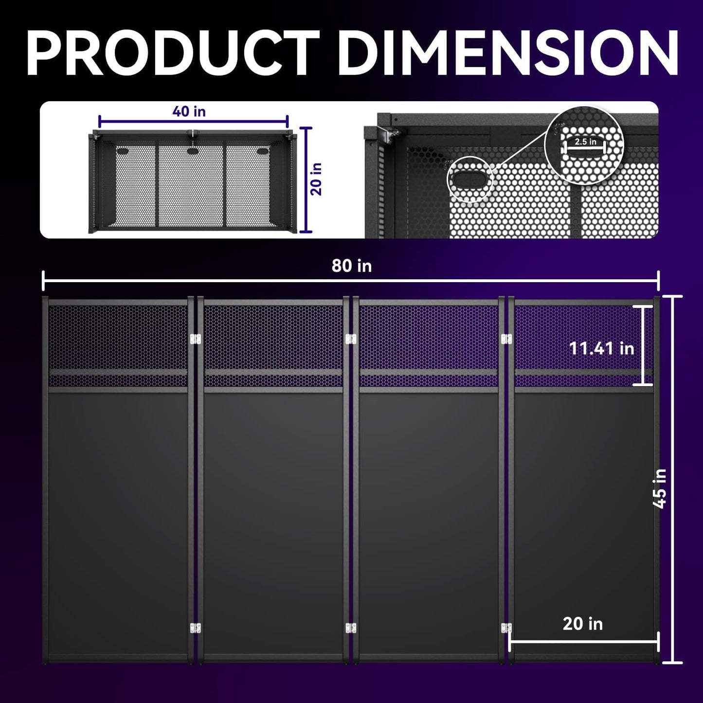Portable DJ Booth Table,Foldable DJ Table Stand with White & Black Scrim,Adjustable DJ Facade Booth Station Metal Frame with Cable Hole for Private Events, Clubs, Bars (40x20 Double Deck)
