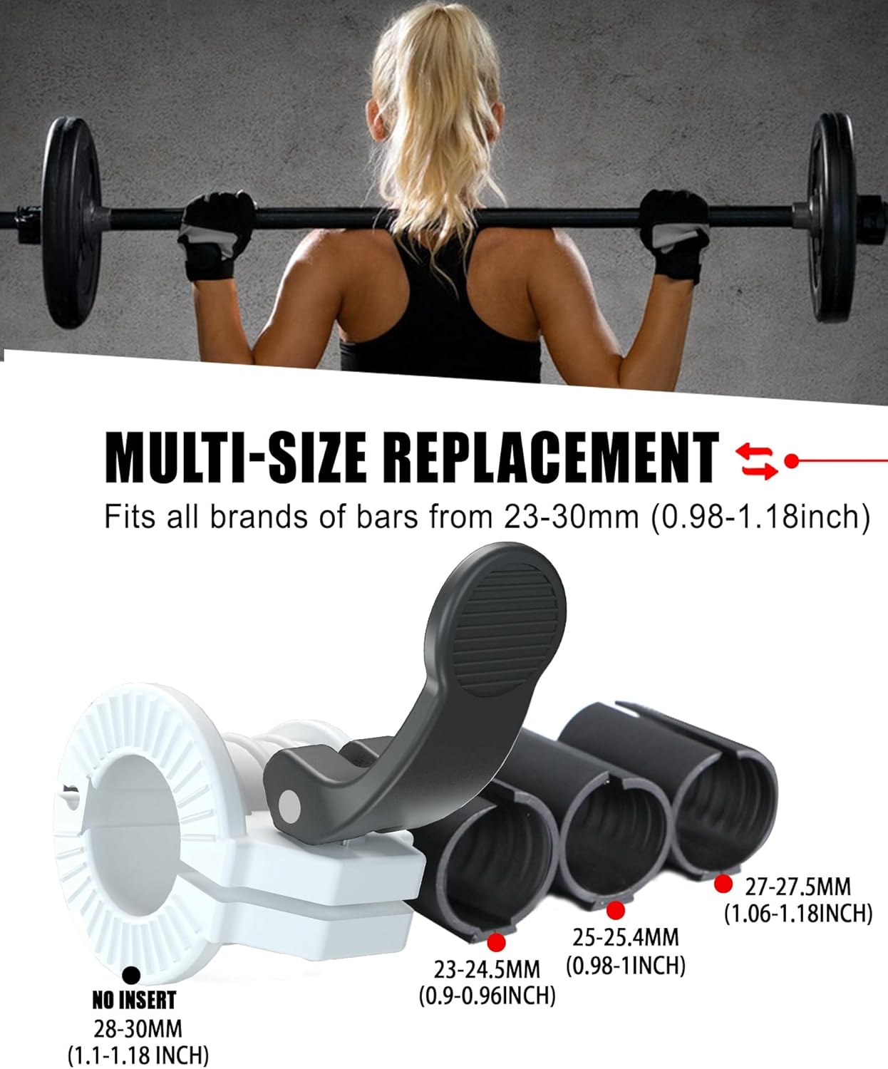 Barbell Clips 1 Inch Quick Release Weight Clamps 0.9-1.18inch Multi-Size Adjustable Olympic Clamps for Bars