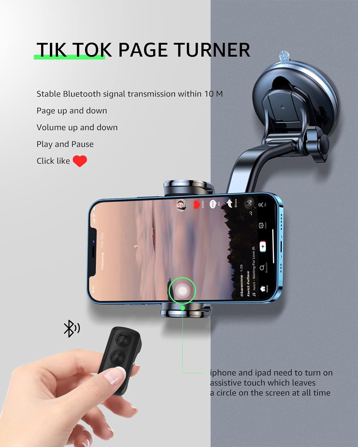 Fingertip Bluetooth Remote Control TIK TOK Wireless Page Turner TYUOBOX Camera Remote Shutter Selfie Button Controller with Charging Case for iPhone Android Ipad Cell Phone (Black)