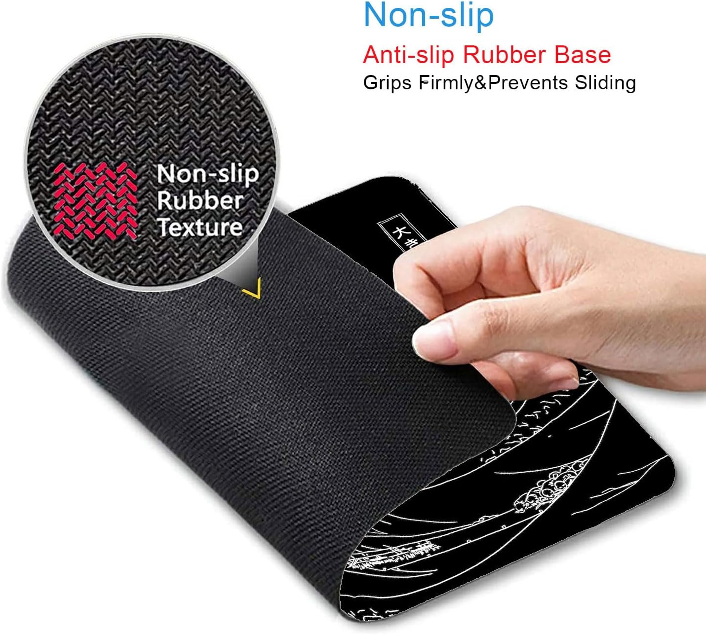 IMAYONDIA Japanese Great Wave Mouse Pad, Black Anime Gaming Mouse Pad, Kanagawa Mousepad, Non-Slip Rubber Base Computer Mice Pad for School Home Office, 9.5 x 7.9 Inch