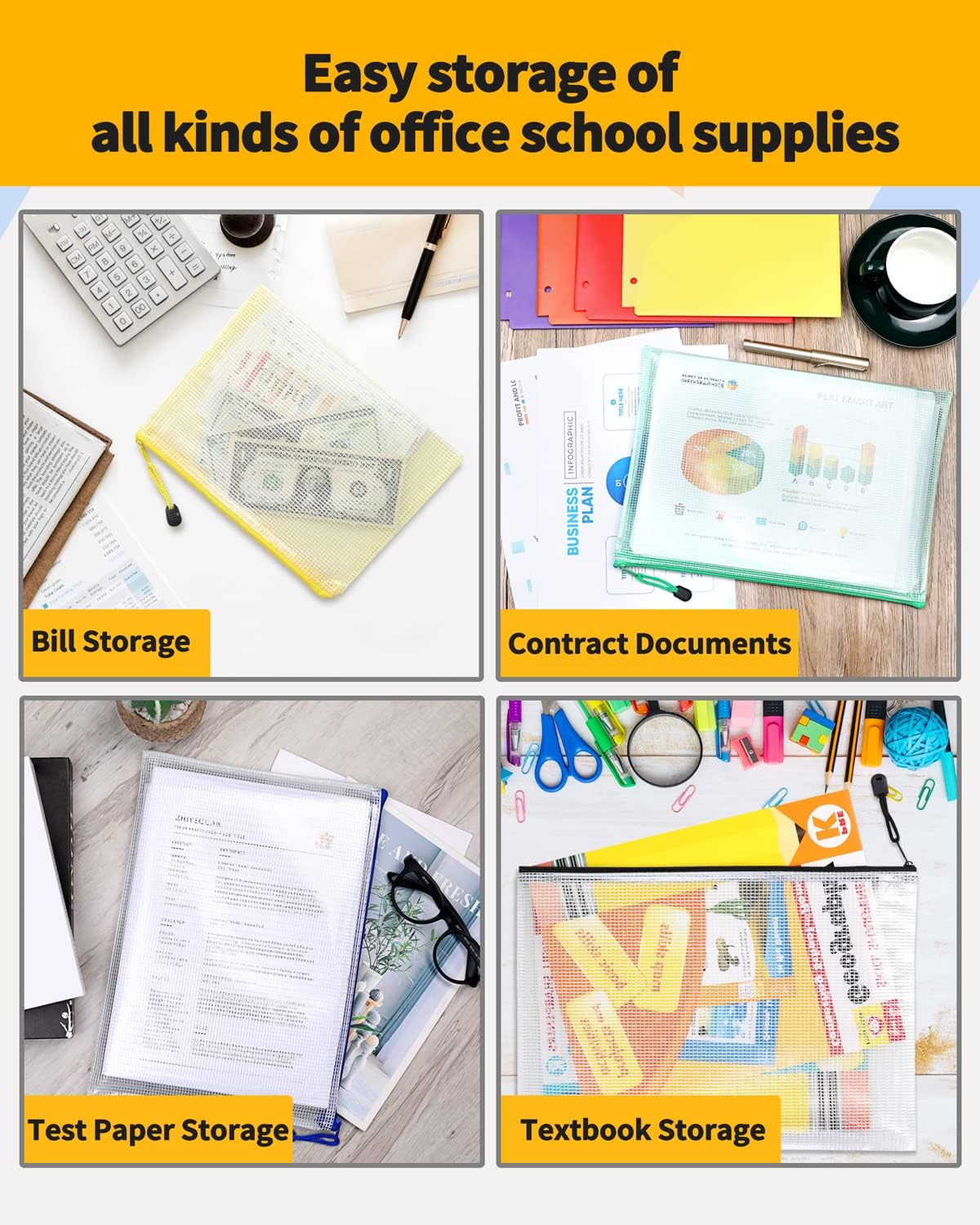 SUNEE Mesh Zipper Pouch 6x9 in (10 Colors, 30 Packs), Mesh Bags with Zipper for School Office Supplies, Puzzles & Games, Travel Accessories, Waterproof Zipper Pouches for Organizing