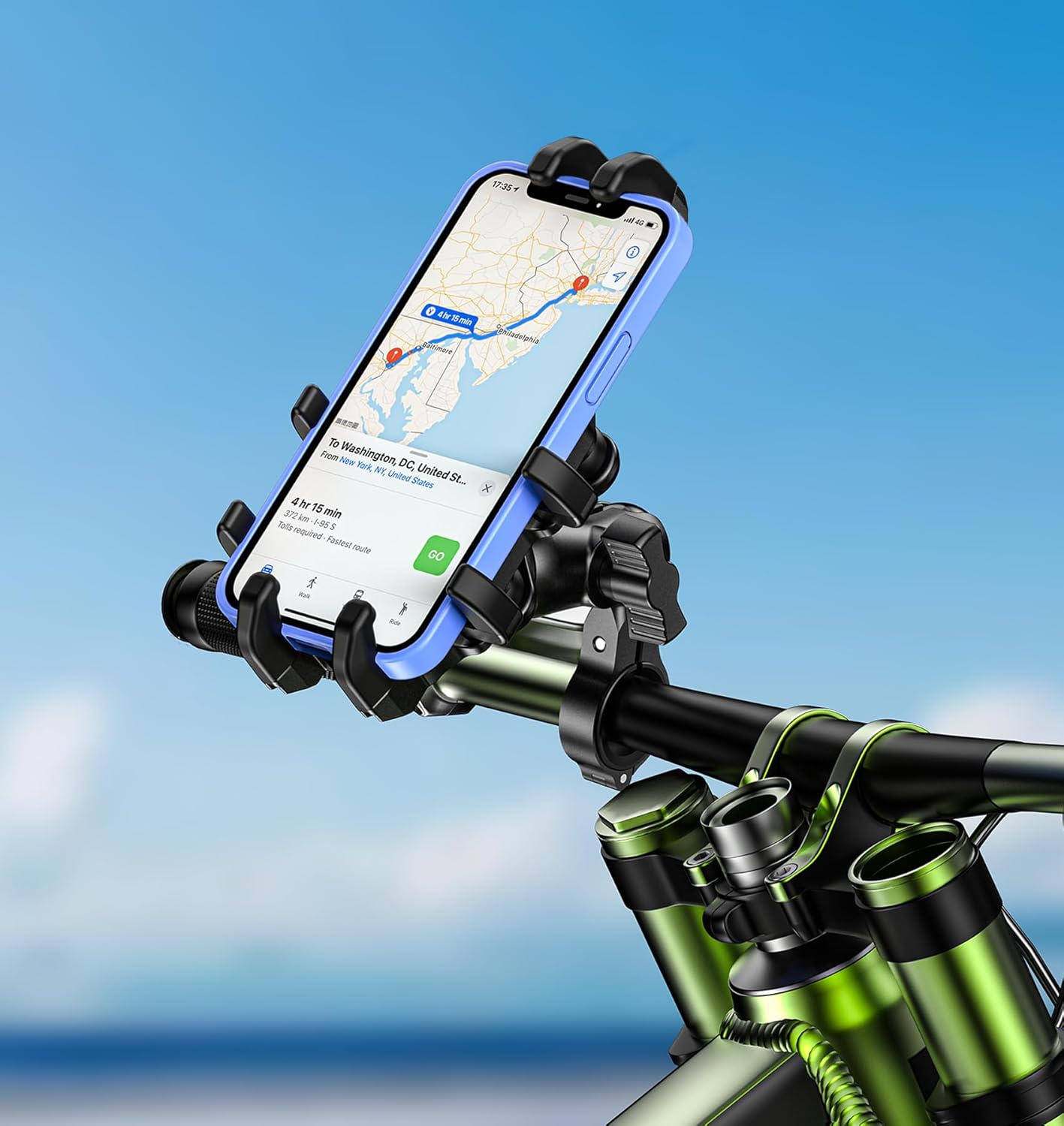 Motorcycle Phone Mount with Vibration Dampener, Anti-Shake Bike Phone Holder with Aluminum Alloy Handlebar Clamp, One-Handed Operation Motorcycle Cellphone Mount Fit for 5.4"-7.2" Smartphone