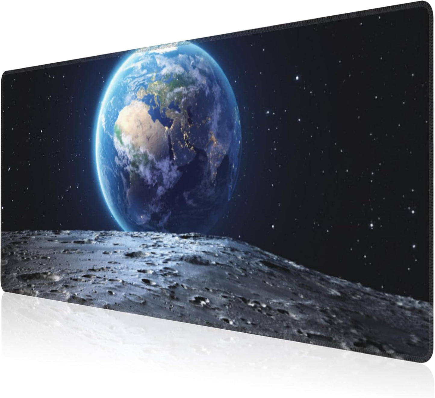 Mouse Pad, Large View of Earth from The Moon Surface Desk Mat, Extended Non-Slip Gaming Keyboard Mousepad Desk Pad, Thick Stitched Edges Waterproof Mouse Mat 31.5"x15.7" (Beautiful Blue Earth)