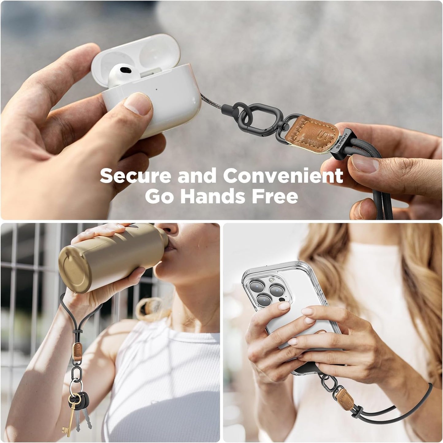 SURPHY Phone Wrist Strap, Keychain Wristlet, Phone Strap Charm with Tether Tab, Cellphone Lanyard Wrist, Key Chain for Women