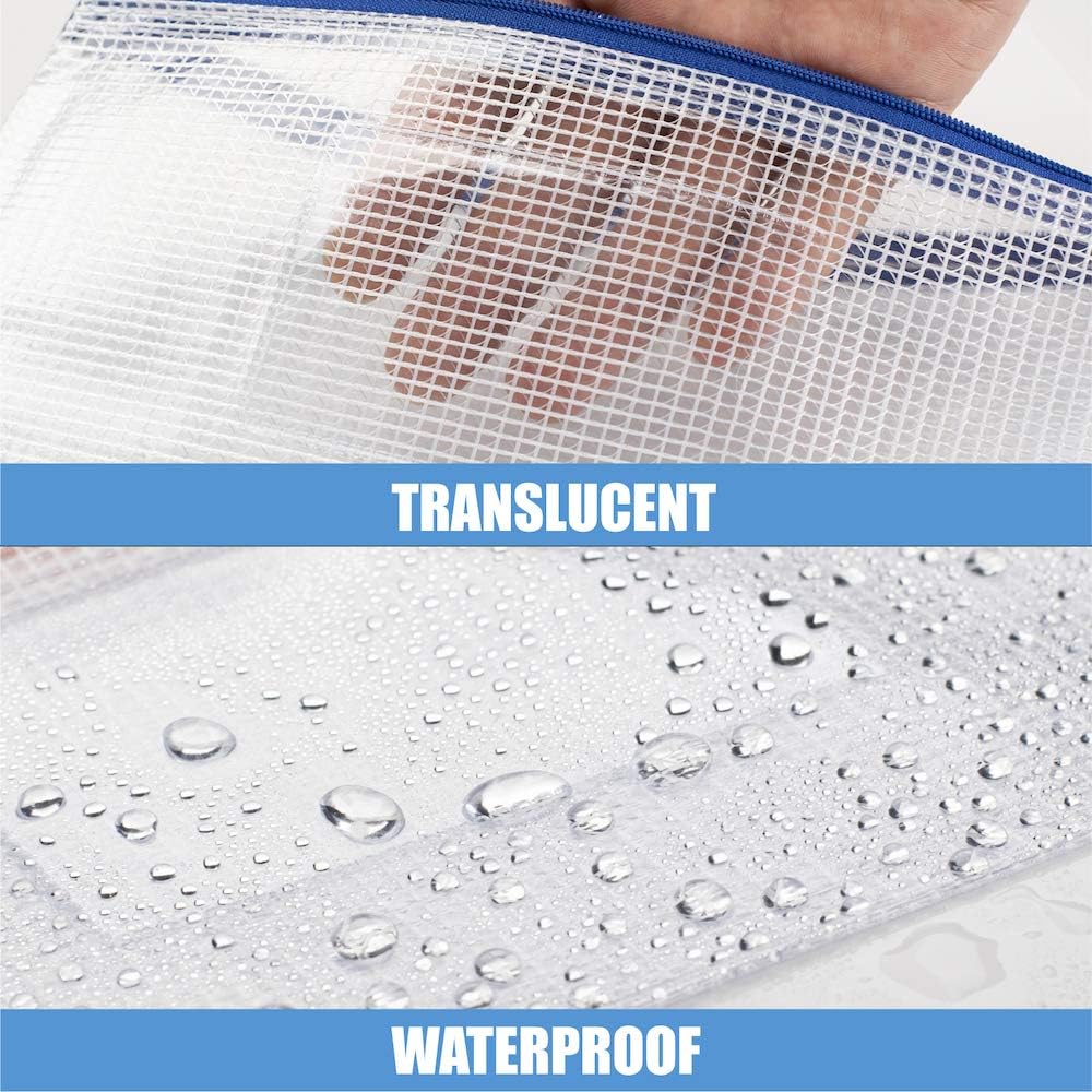 Sooez 24 Pack Mesh Zipper Pouch Bags with Label Pocket, A6 (9.1×4.7 in) Small Pencil Case Pouch for Organizing, Clear Plastic Pencil Pouches Bulk for School Supplies Storage, Money Envelopes for Cash