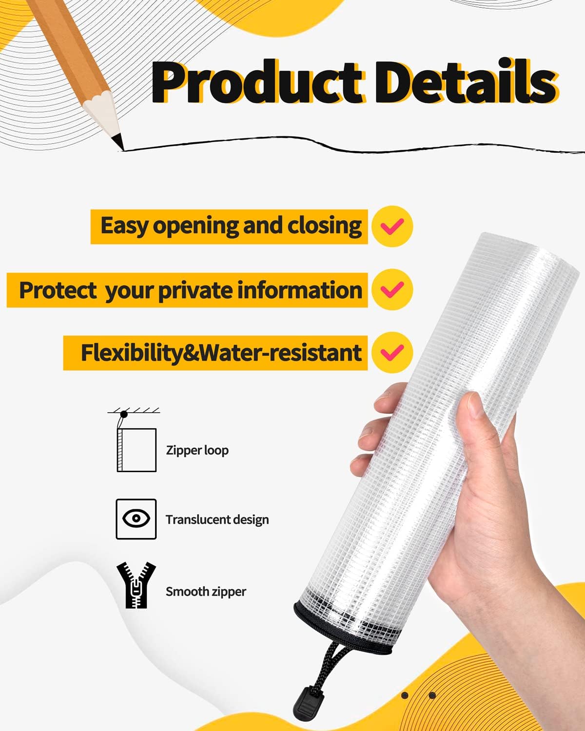 SUNEE Plastic Mesh Zipper Pouch 10x14 in (Black, 12 Packs),Extra Large Water-Resistant Zip Bag for School Office Supplies, Puzzles & Games Organizing Storage