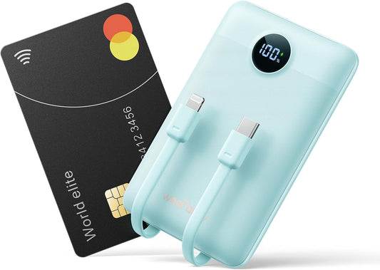 Mini Portable Charger with Built-in Cables 22.5W Fast Charging Power Bank USB-C Small Battery Pack 10000mAh Travel Essential Slim Battery for iPhone 16/15/14, Samsung 25/24, and More