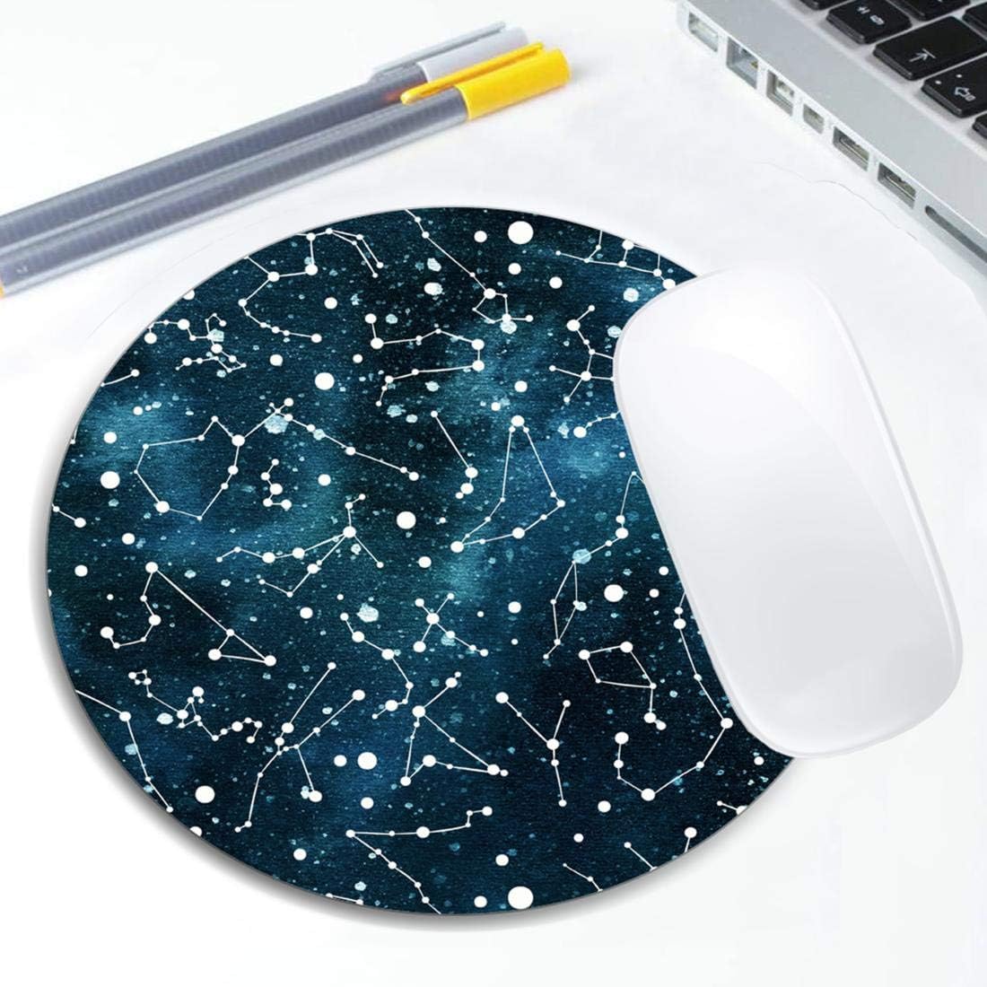 Cool Blue Galaxy Night Sky Pattern Mouse Pad Round Non-Slip Rubber Mousepad Laptop Office Computer Decor Cute Desk Accessories Customized Design Mouse Pad