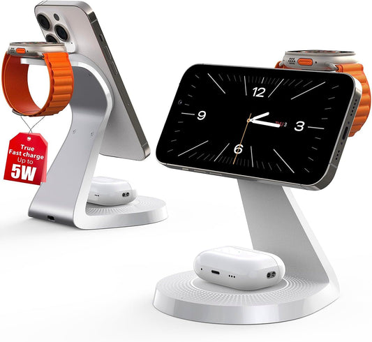 3 in 1 Charging Station for Apple Devices,Mag-Safe Charger Stand Fast Charging,Wireless Charger for iPhone 16/15/14/13/12 Series,& AirPods,& iWatch(USB-C Charger Included)