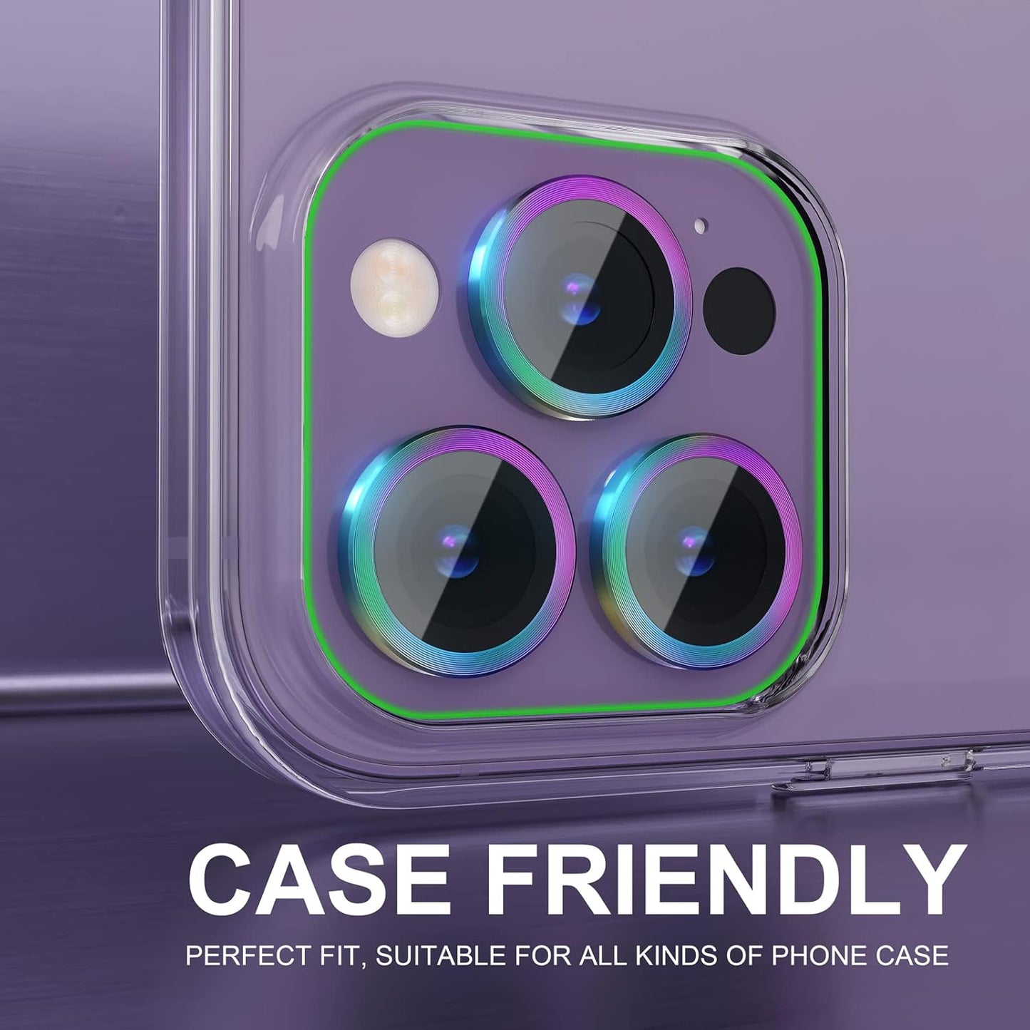 Choiche [3+1 for iPhone 14 Pro/iPhone 14 Pro Max Camera Lens Protector, 9H Tempered Glass Camera Cover Screen Protector Metal Ring Decoration Accessories (Colorful)