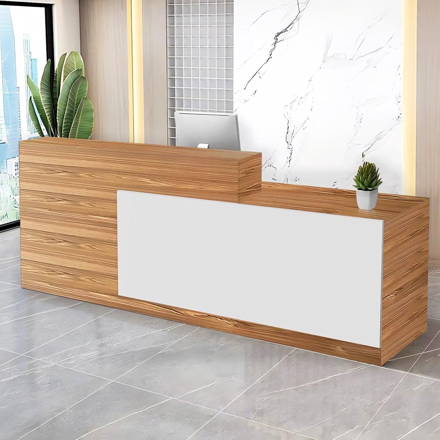 Reception Desk with Counter Modern Checkout Counter with Lockable Drawer Keyboard Tray Receptionist Desk for Office Salon Reception Table S Right 51inch/130cm