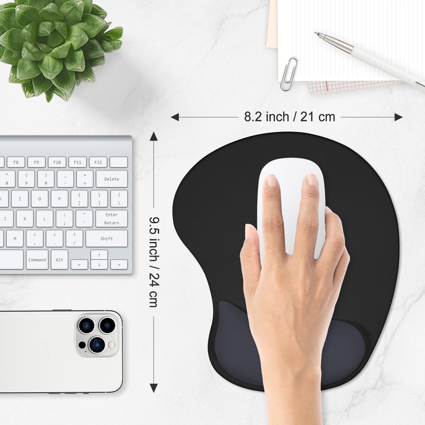 ITNRSIIET Ergonomic Mouse Pad, Cushioned Gel Wrist Rest, Non-Slip Base, Smooth Surface, Compatible with All Mice for Office & Gaming, Desk Accessory, 9.5 x 8.2 inch, Black Gray Gradient