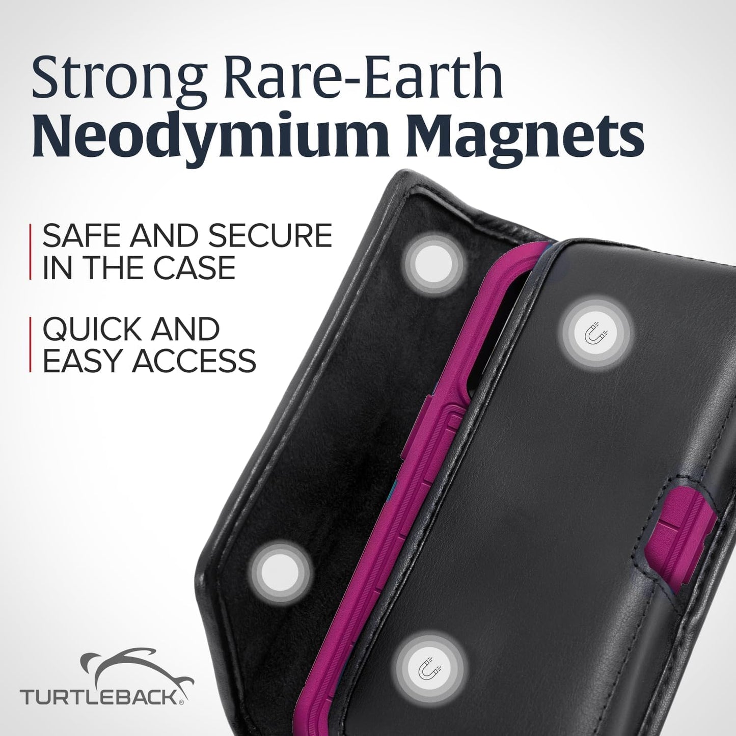 Turtleback Belt Clip for iPhone 16 Pro Max, 15 Pro Max, 14 Pro Max -Large- Fits w/Defender Bulky Style Cases, Premium Black Leather, Horizontal Belt Holder, Magnetic Closure, HD Rotating Clip